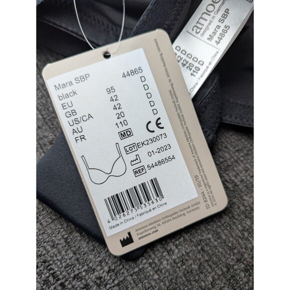 NWT Amoena 42D Mara Non Wired Soft Padded Pocketed Mastectomy Bra - BLACK New - Picture 10 of 12